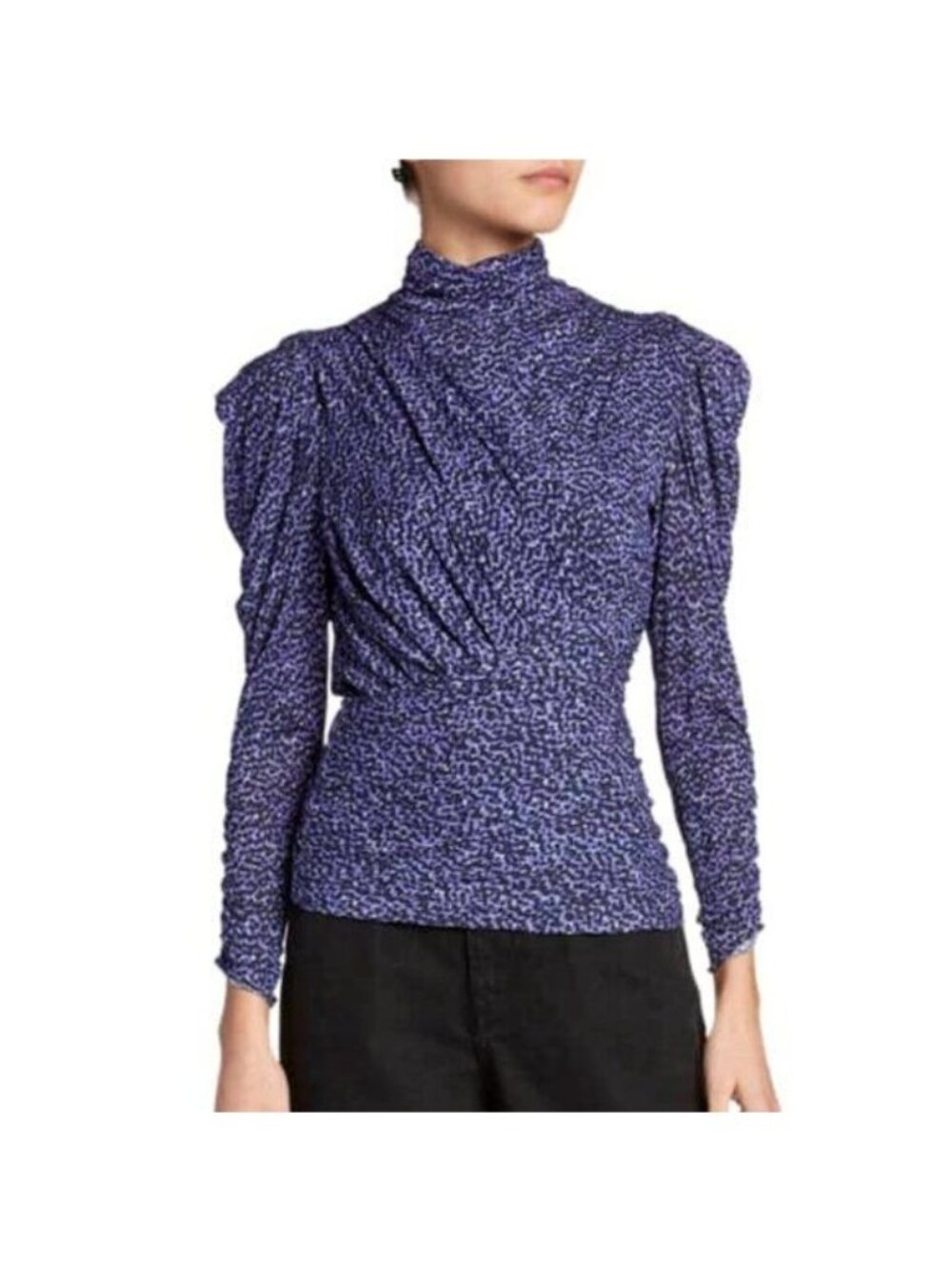 Isabel Marant Jalford Animal Print Ruched High Neck Jersey Turtleneck Blouse
